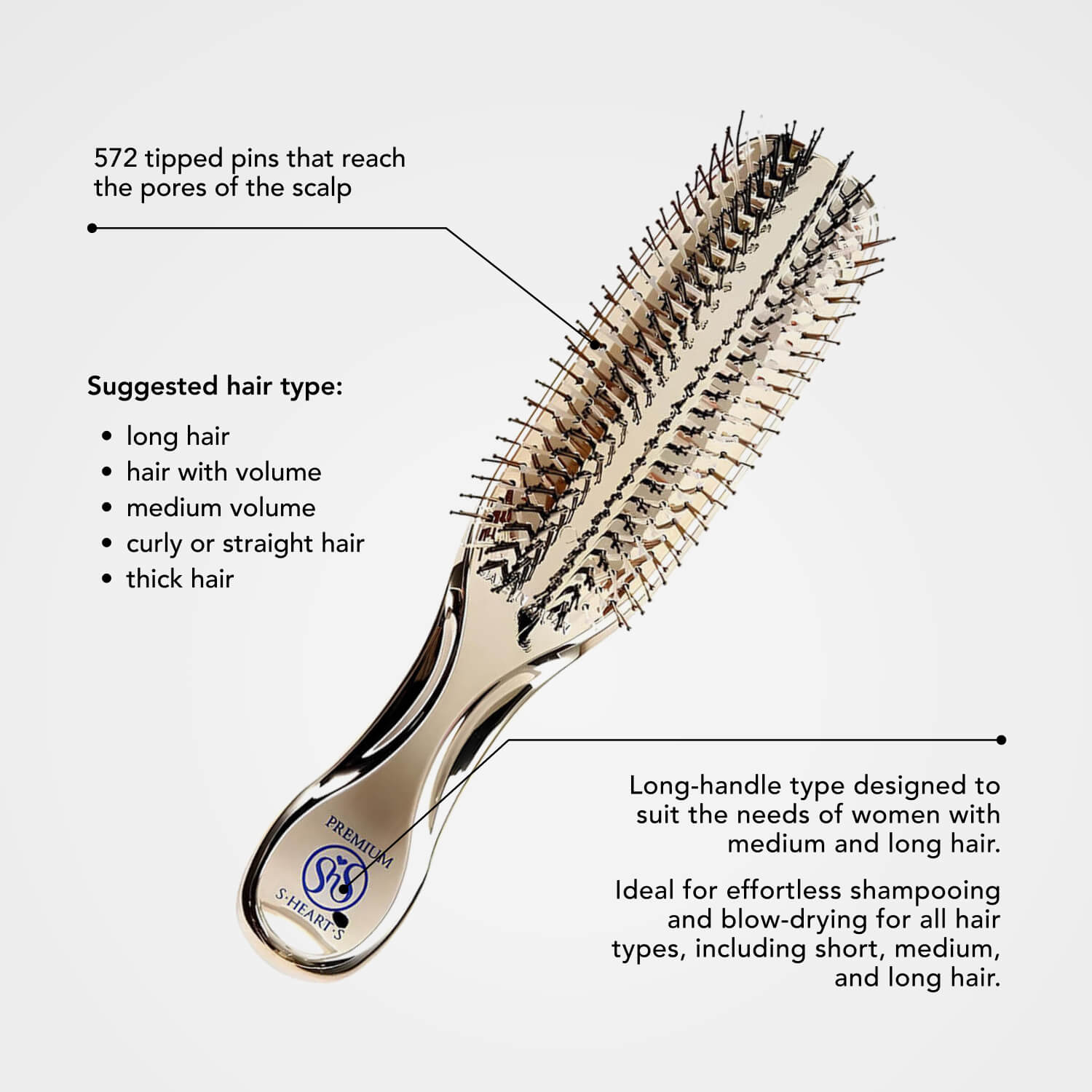 S-HEART-S Scalp Brush World Premium Long Gold - Shop online now